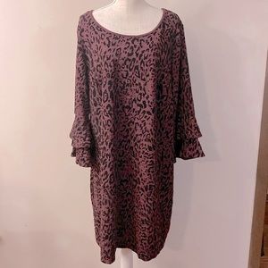 Tacera women’s purple & black velvet leopard print tiered sleeve dress size 2X